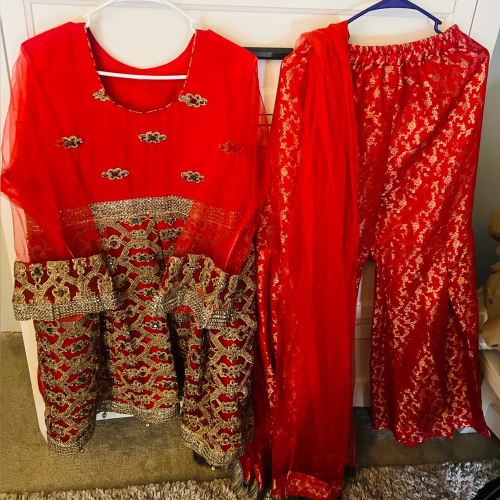 Red and Gold Embroidered Traditional Outfit